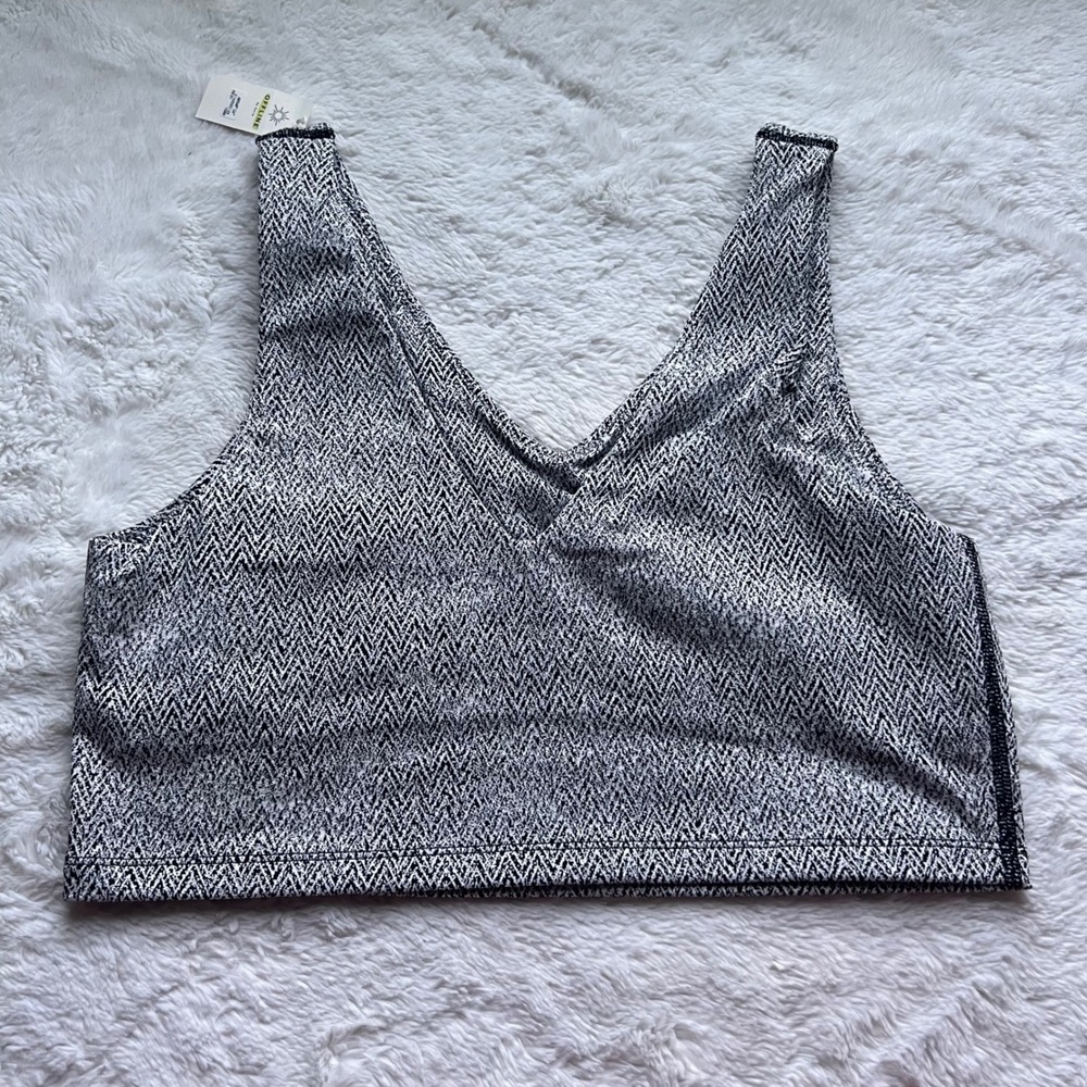 OFFLINE by Aerie Womens Herringbone V-Neck Sports Bra Black White Large NWT Yoga